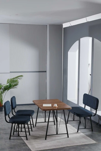 Mygusi Hayat 70x110 Amalfi Mutfak Masası, Mutfak Masası Takımı, Yemek Masası, 2 Sandalye 1 Bench - Lacivert ürün görseli 1