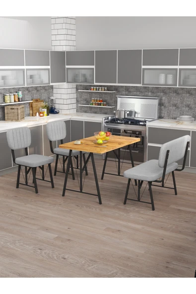 Mygusi Hayat 70x110 Atlantik, Mutfak Masası Takımı, Yemek Masası, 2 Sandalye 1 Bench - Açık Gri ürün görseli 1