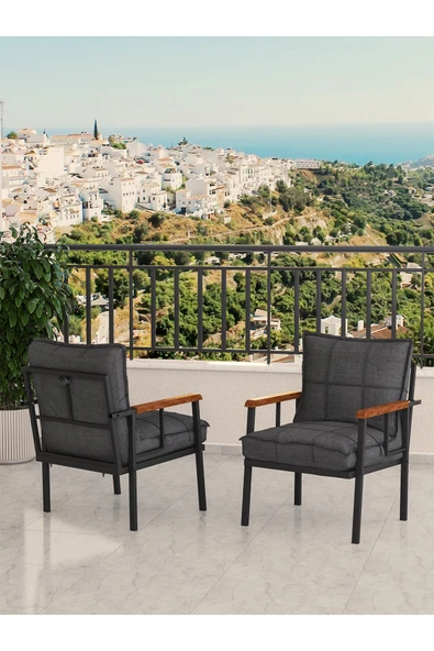 Mygusi Modern Balkon, Bahçe, Cafe, Metal Koltuk, Kanepe Tekli - Koyu Gri ürün görseli 1