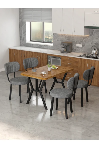 Mygusi Azra 70x110cm Atlantik Mutfak Masası, Mutfak Masası Takımı, Yemek Masası, 4 Koyu Gri Sandalye ürün görseli 1