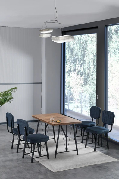 Mygusi Hayat 70x110cm Sabit Atlantik Mutfak Masası, Mutfak Masası Takımı, Yemek Masası, 4 Lacivert Sandalye ürün görseli 1