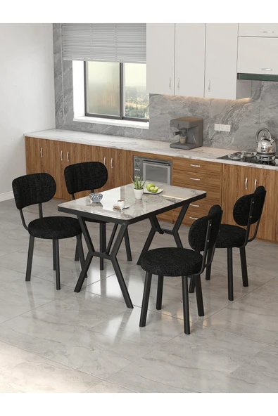 Mygusi Azra 70x110cm Efes Mutfak Masası, Mutfak Masası Takımı, Yemek Masası, 4 Siyah Sandalye ürün görseli 1