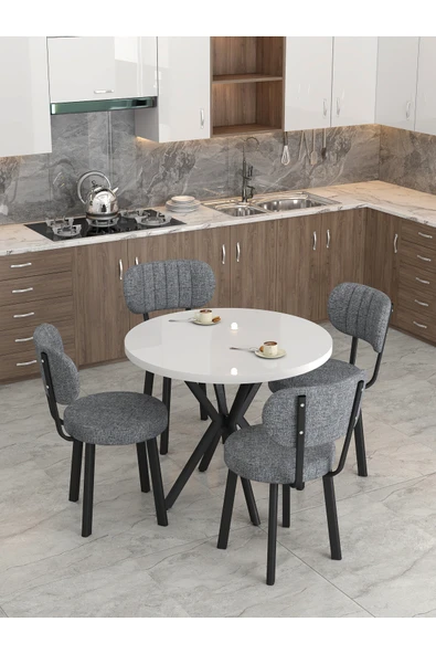 Mygusi Azra 70x110cm Beyaz Mutfak Masası, Mutfak Masası Takımı, Yemek Masası, 4 Koyu Gri Sandalye ürün görseli 1