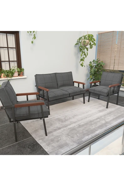 Mygusi Modern Balkon, Bahçe, Cafe, Metal Kanepe Koltuk Takımı , Bahçe Mobilyası, 211 - Koyu Gri ürün görseli 1