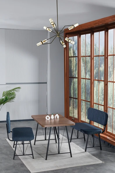 Mygusi Hayat 70x110 Amalfi Mutfak Masası, Mutfak Masası Takımı, Yemek Masası, 2 Benchli - Lacivert ürün görseli 1