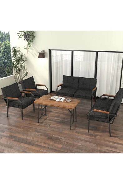 Hayal Balkon, Bahçe, Cafe, Metal Kanepe Koltuk Takımı , Bahçe Mobilyası, 2211 - 70x110 Masalı - Antrasit ürün görseli 1