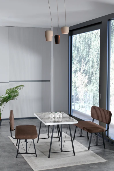 Mygusi Hayat 70x110 Efes Mutfak Masası, Mutfak Masası Takımı, Yemek Masası, 2 Benchli - Kahverengi ürün görseli 1