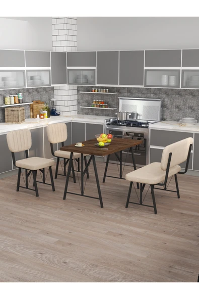 Mygusi Hayat 70x110 Amalfi Mutfak Masası, Mutfak Masası Takımı, Yemek Masası, 2 Sandalye 1 Bench - Krem ürün görseli 1