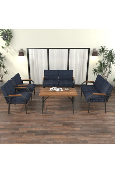 Hayal Balkon, Bahçe, Cafe, Metal Kanepe Koltuk Takımı , Bahçe Mobilyası, 2211 - 70x110 Masalı - Lacivert ürün görseli 1