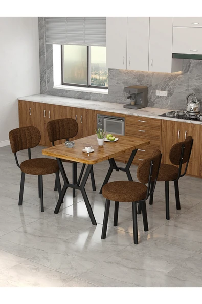 Mygusi Azra 70x110cm Atlantik Mutfak Masası, Mutfak Masası Takımı, Yemek Masası, 4 Kahverengi Sandalye ürün görseli 1
