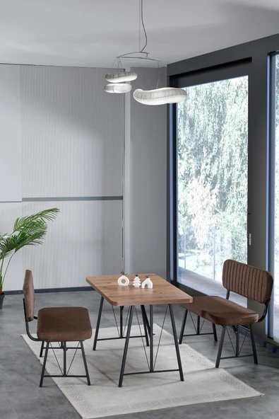 Mygusi Hayat 70x110 Atlantik Mutfak Masası, Mutfak Masası Takımı, Yemek Masası, 2 Benchli - Kahverengi ürün görseli 1