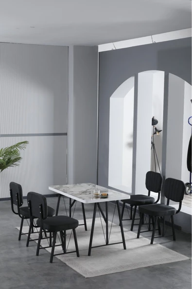 Mygusi Hayat 70x110cm Sabit Efes Mutfak Masası, Mutfak Masası Takımı, Yemek Masası, 4 Antrasit Sandalye ürün görseli 1