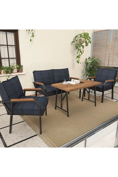 Mygusi Hayal Balkon, Cafe, Metal Kanepe Koltuk Takımı , Bahçe Mobilyası, 211 - 70x110 Masalı - Lacivert ürün görseli 1