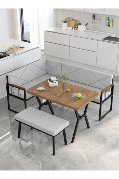 Mygusi Src 70x110 Atlantik Masalı, Köşe Takımı, Mutfak, Balkon Köşe Takımı, Mutfak Masası Takımı - Açık Gri ürün görseli 1