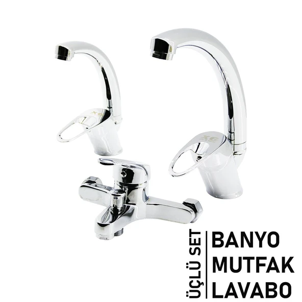 3LÜ SET   BANYO - EVYE MUTFAK - LAVABO   AÇ KAPA  MİX BATARYA MUSLUK GO53/03766 ürün görseli 1