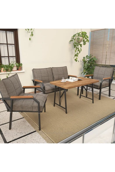 Mygusi Hayal Balkon, Bahçe, Cafe, Metal Kanepe Koltuk Takımı , Bahçe Mobilyası, 211 - 70x110 Masalı - Cappucino ürün görseli 1