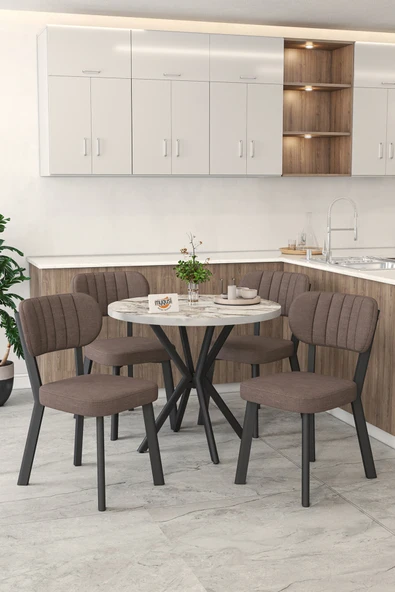 Mygusi Gnr 90cm Sabit Efes Mutfak Masası Takımı, Yemek Masası, 4 Modern Kahverengi Sandalye ürün görseli 1