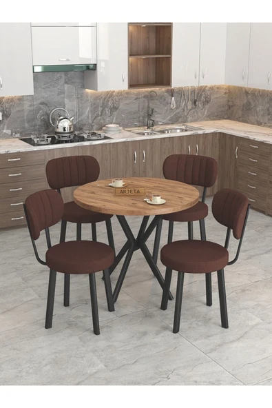 Mygusi Azra 90cm Atlantik Mutfak Masası, Mutfak Masası Takımı, Yemek Masası, 4 Kahverengi Sandalye ürün görseli 1