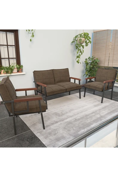Mygusi Modern Balkon, Bahçe, Cafe, Metal Kanepe Koltuk Takımı , Bahçe Mobilyası, 211 - Kahverengi ürün görseli 1