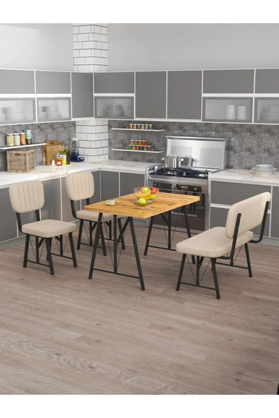 Mygusi Hayat 70x110 Atlantik Mutfak Masası, Mutfak Masası Takımı, Yemek Masası, 2 Sandalye 1 Bench - Krem ürün görseli 1