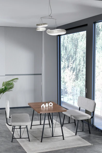 Mygusi Hayat 70x110 Amalfi Mutfak Masası, Mutfak Masası Takımı, Yemek Masası, 2 Benchli - Açık Gri ürün görseli 1