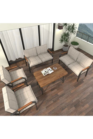 Hayal Balkon, Bahçe, Cafe, Metal Kanepe Koltuk Takımı , Bahçe Mobilyası, 2211 - 70x110 Masalı - Krem ürün görseli 1