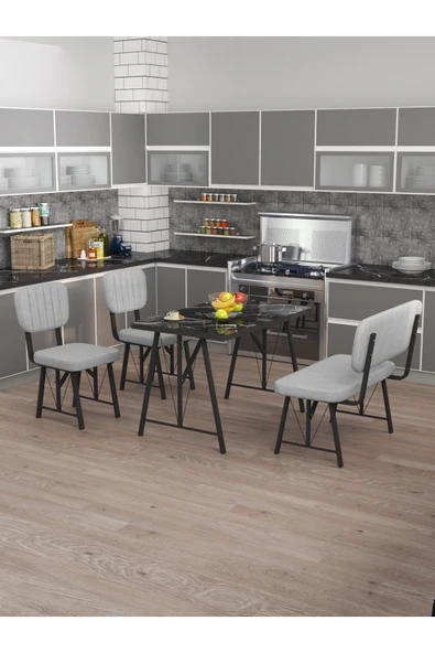 Mygusi Hayat 70x110 Bendir Mutfak Masası, Mutfak Masası Takımı, Yemek Masası, 2 Sandalye 1 Bench - Açık Gri ürün görseli 1