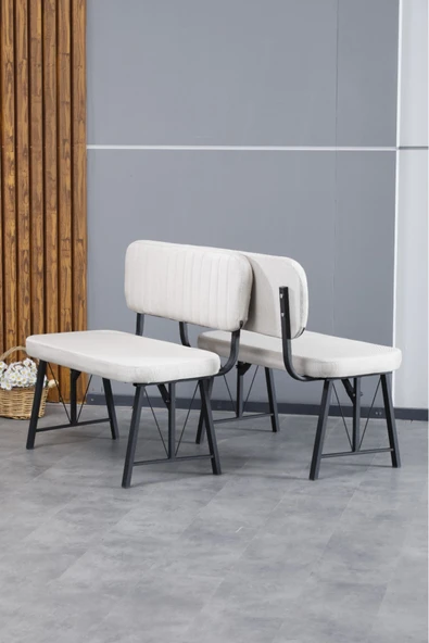 Mygusi Hayat Serisi Mutfak, Yemek, Bahçe, Kafe, Modern Bench, Puf, 2 Adet - Krem ürün görseli 1