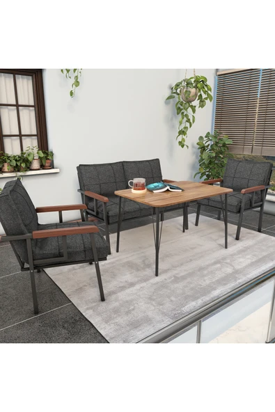 Mygusi Modern Balkon, Bahçe, Cafe - Metal Kanepe Koltuk Takımı - 2 1 1 60x90cm Masalı - Antrasit ürün görseli 1