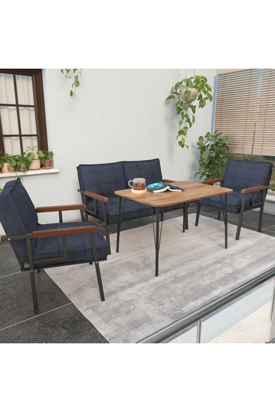 Mygusi Modern Balkon, Bahçe, Cafe - Metal Kanepe Koltuk Takımı - 2 1 1 60x90cm Masalı - Lacivert ürün görseli 1