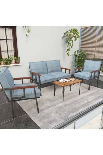Modern Balkon, Bahçe, Cafe, Metal Kanepe Koltuk Takımı , Bahçe Mobilyası, 211 Sehpalı - Turkuaz ürün görseli 1