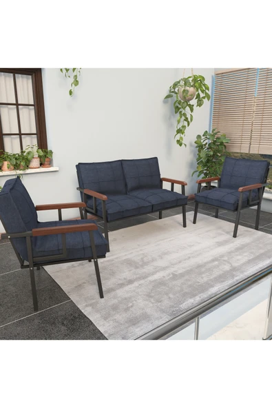 Mygusi Modern Balkon, Bahçe, Cafe, Metal Kanepe Koltuk Takımı , Bahçe Mobilyası, 211 - Lacivert ürün görseli 1
