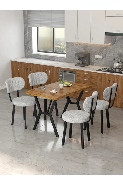 Mygusi Azra 70x110cm Atlantik Mutfak Masası, Mutfak Masası Takımı, Yemek Masası, 4 Açık Gri Sandalye ürün görseli 1