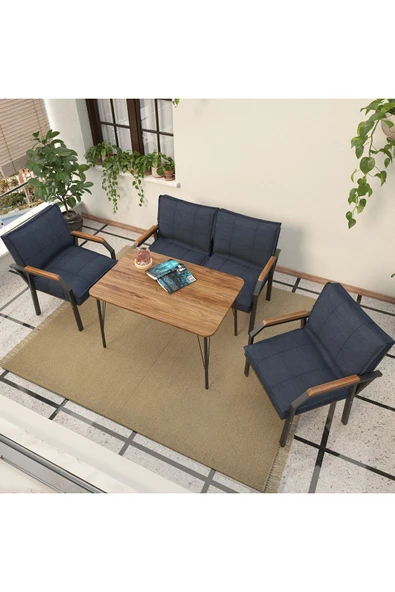Mygusi Hayal Balkon, Bahçe, Cafe, Metal Kanepe Koltuk Takımı , Bahçe Mobilyası, 60x90 Masalı - 211 Lacivert ürün görseli 1