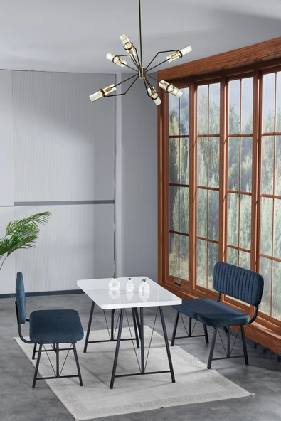 Mygusi Hayat 70x110 Beyaz Mutfak Masası, Mutfak Masası Takımı, Yemek Masası, 2 Benchli - Lacivert ürün görseli 1