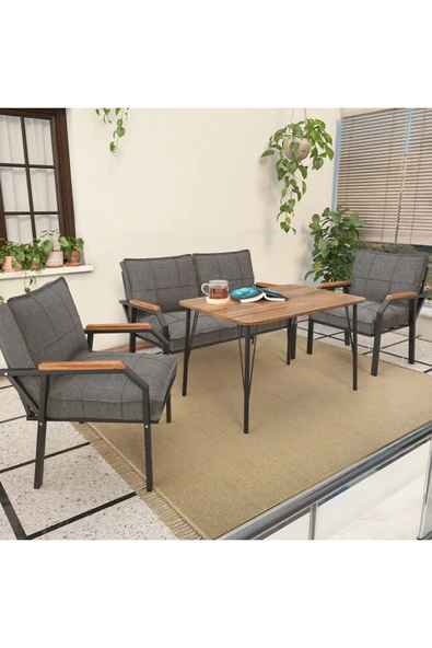 Mygusi Hayal Balkon, Bahçe, Cafe, Metal Kanepe Koltuk Takımı , Bahçe Mobilyası, 60x90 Masalı - 211 Koyu Gri ürün görseli 1