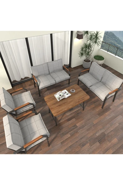 Hayal Balkon, Bahçe, Cafe, Metal Kanepe Koltuk Takımı , Bahçe Mobilyası, 2211 - 70x110 Masalı - Açık Gri ürün görseli 1