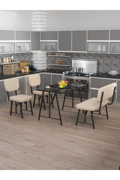 Mygusi Hayat 70x110 Bendir Mutfak Masası, Mutfak Masası Takımı, Yemek Masası, 2 Sandalye 1 Bench - Krem ürün görseli 1