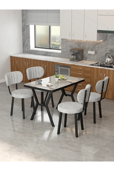 Mygusi Azra 70x110cm Efes Mutfak Masası, Mutfak Masası Takımı, Yemek Masası, 4 Açık Gri Sandalye ürün görseli 1