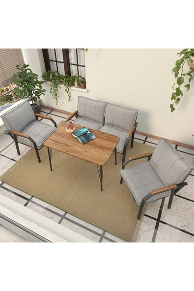 Mygusi Hayal Balkon, Bahçe, Cafe, Metal Kanepe Koltuk Takımı , Bahçe Mobilyası, 60x90 Masalı - 211 Açık Gri ürün görseli 1