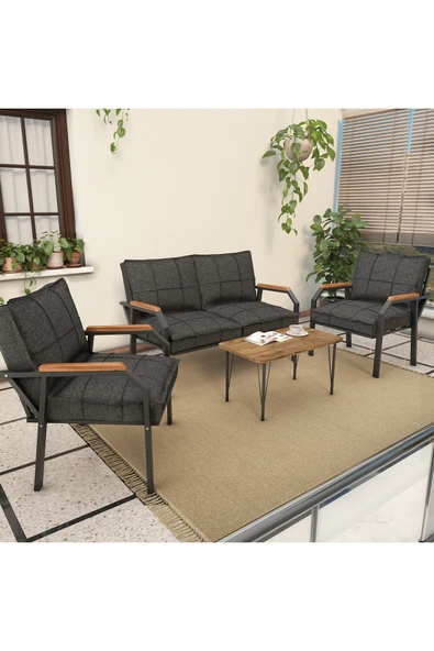 Mygusi Hayal Balkon, Bahçe, Cafe, Metal Kanepe Koltuk Takımı , Bahçe Mobilyası, 211 Sehpalı - Antrasit ürün görseli 1