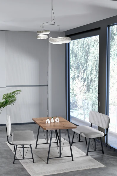Mygusi Hayat 70x110 Atlantik Mutfak Masası, Mutfak Masası Takımı, Yemek Masası, 2 Benchli - Açık Gri ürün görseli 1
