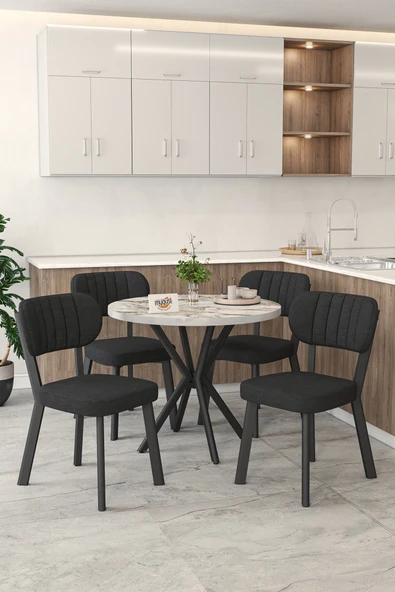 Mygusi Gnr 90cm Sabit Efes Mutfak Masası Takımı, Yemek Masası, 4 Modern Siyah Sandalye ürün görseli 1