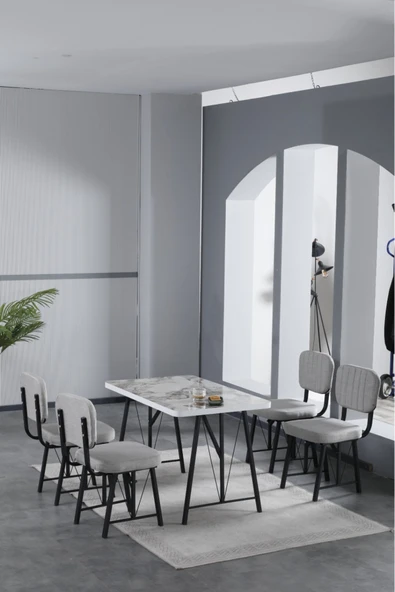 Mygusi Hayat 70x110cm Sabit Efes Mutfak Masası, Mutfak Masası Takımı, Yemek Masası, 4 Açık Gri Sandalye ürün görseli 1