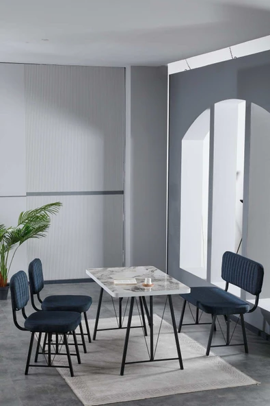 Mygusi Hayat 70x110 Efes Mutfak Masası, Mutfak Masası Takımı, Yemek Masası, 2 Sandalye 1 Bench - Lacivert ürün görseli 1