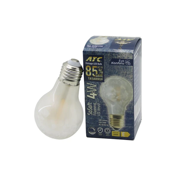 ATC-A60-SS VİNTAGE SOSOFT FİLAMENT 4W LED AMPUL LAMBA E27 KIRILMAZ PLASTİK CAM 400 LÜMEN 2200K 25.000 SAAT GO53/03847 ürün görseli 1