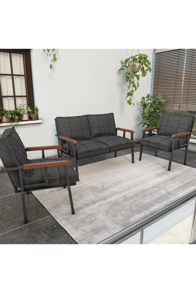 Mygusi Modern Balkon, Bahçe, Cafe, Metal Kanepe Koltuk Takımı , Bahçe Mobilyası, 211 - Antrasit ürün görseli 1