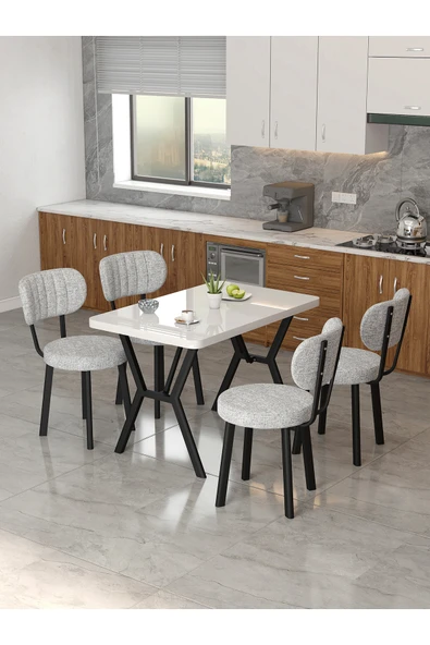 Mygusi Azra 70x110cm Beyaz Mutfak Masası, Mutfak Masası Takımı, Yemek Masası, 4 Açık Gri Sandalye ürün görseli 1