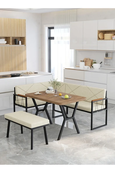 Mygusi Src 70x110 Atlantik Masalı, Köşe Takımı, Mutfak, Balkon Köşe Takımı, Mutfak Masası Takımı - Krem ürün görseli 1