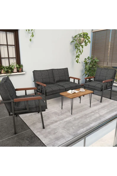 Modern Balkon, Bahçe, Cafe, Metal Kanepe Koltuk Takımı , Bahçe Mobilyası, 211 Sehpalı - Antrasit ürün görseli 1